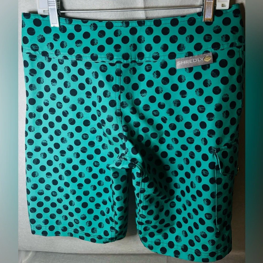 Shredly Polka Dot Bike Shorts - Teal and Black